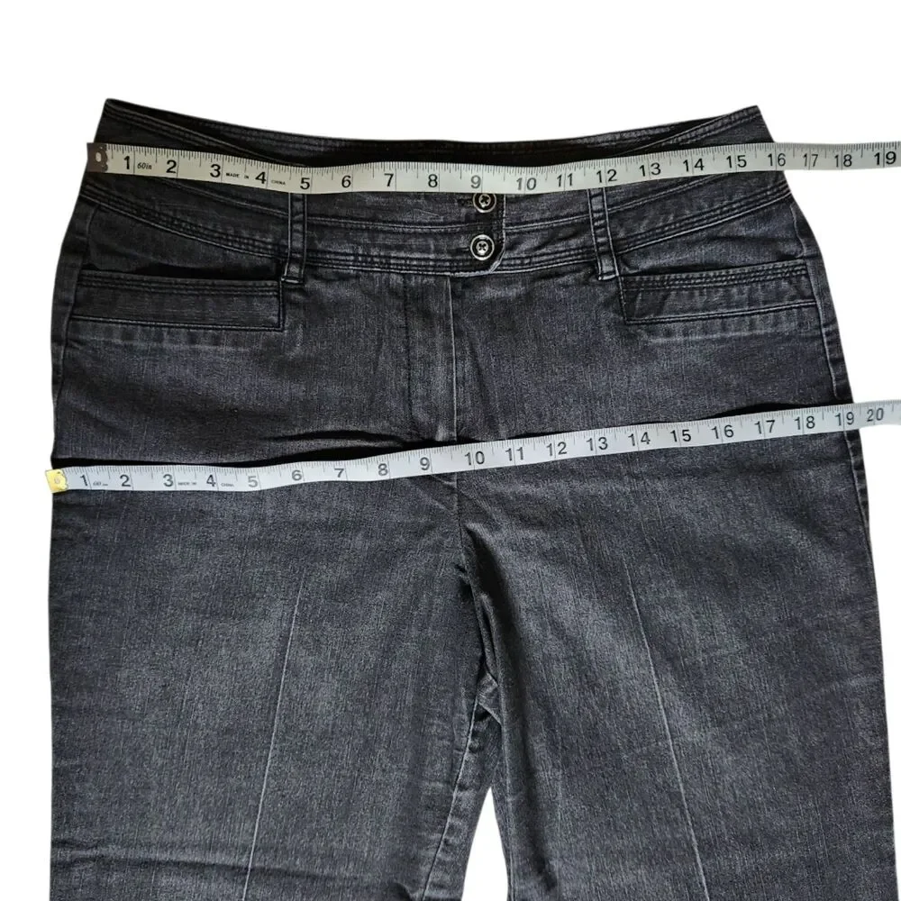 New Directions Black Straight Leg Double Button Flap Pocket Jeans sz 10